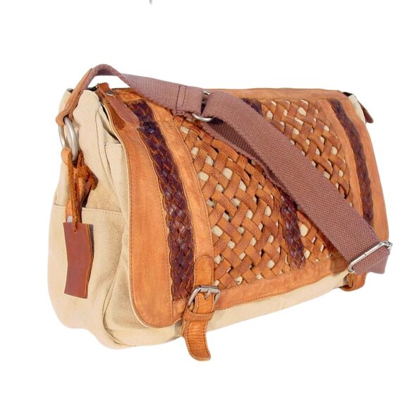 SUNDANCE Anabaglish Canvas/Leather Large Distressed Messenger Bag - MINT - Picture 3 of 11